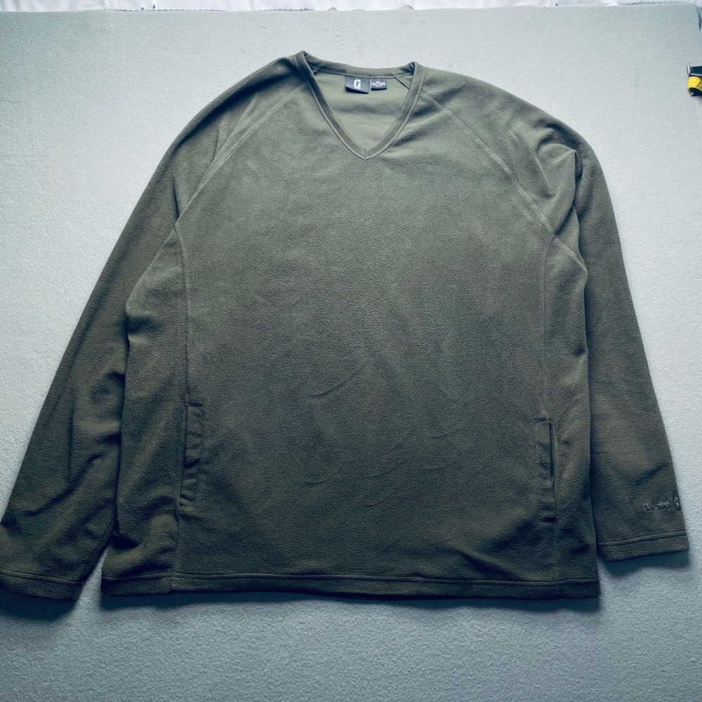 VTG Guess men fleece‎ pullover olive polyester XXL V neck raglan KAL retro cozy